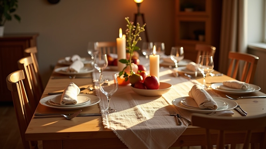 Kitchen dining area enhanced with warm wood tones, textured linens, and thoughtful lighting for cozy gatherings